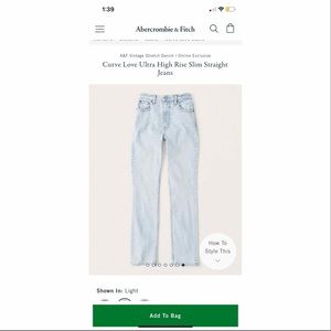 A&F Curve Love Ultra High Rise Slim Straight Jeans size 28 Extra Short